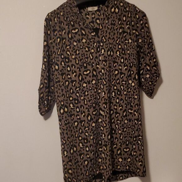 Entro Grey Black Brown Cheetah Animal Knee Length 3/4 Sleeve Slip Dress -sz S - Picture 1 of 6
